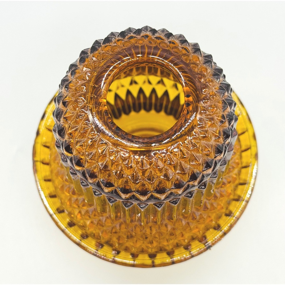 Indiana Glass Fairy Lamp Amber Diamond Point Vintage Votive Candle Holder - Picture 4 of 8